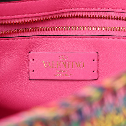 Valentino Garavani Wool Woven Large Roman Stud Shoulder Bag Multicolor Feminine Pink 6 of 9