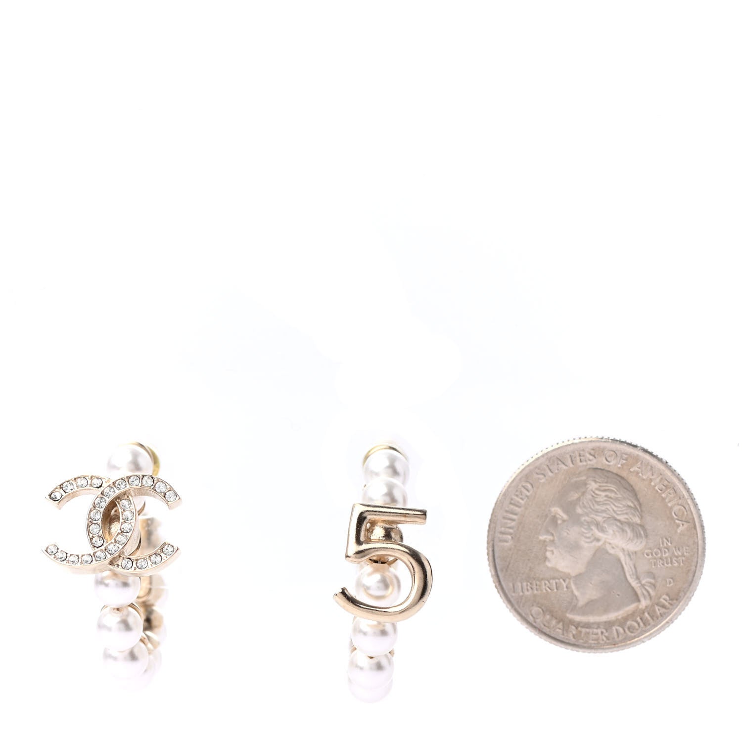 Chanel Crystal Pearl CC No 5 Hoop Drop Earring Gold 2 of 5
