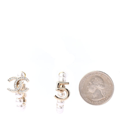 Chanel Crystal Pearl CC No 5 Hoop Drop Earring Gold 2 of 5