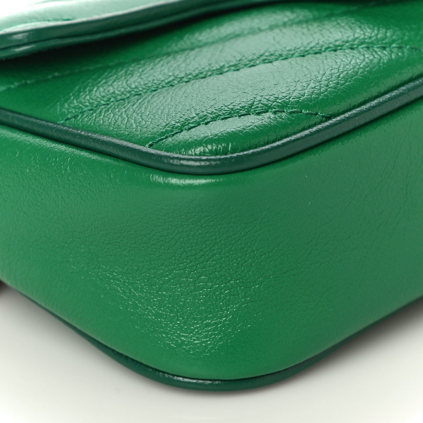 Azalea Calfskin Enamel Matelasse Diagonal Super Mini Torchon GG Marmont Shoulder Bag New Shamarock Emerald
