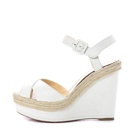Christian Louboutin Calfskin Almeria 120 Wedge Sandals 39 Snow 1 of 10