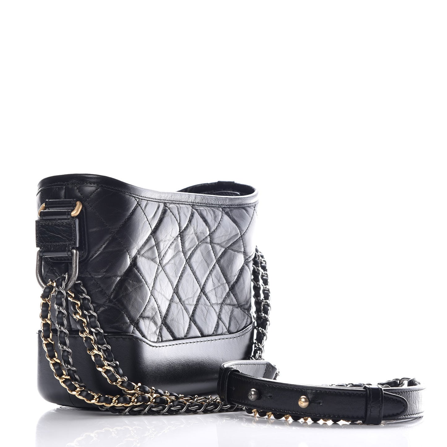 Aged Calfskin Quilted Small Gabrielle Hobo Black