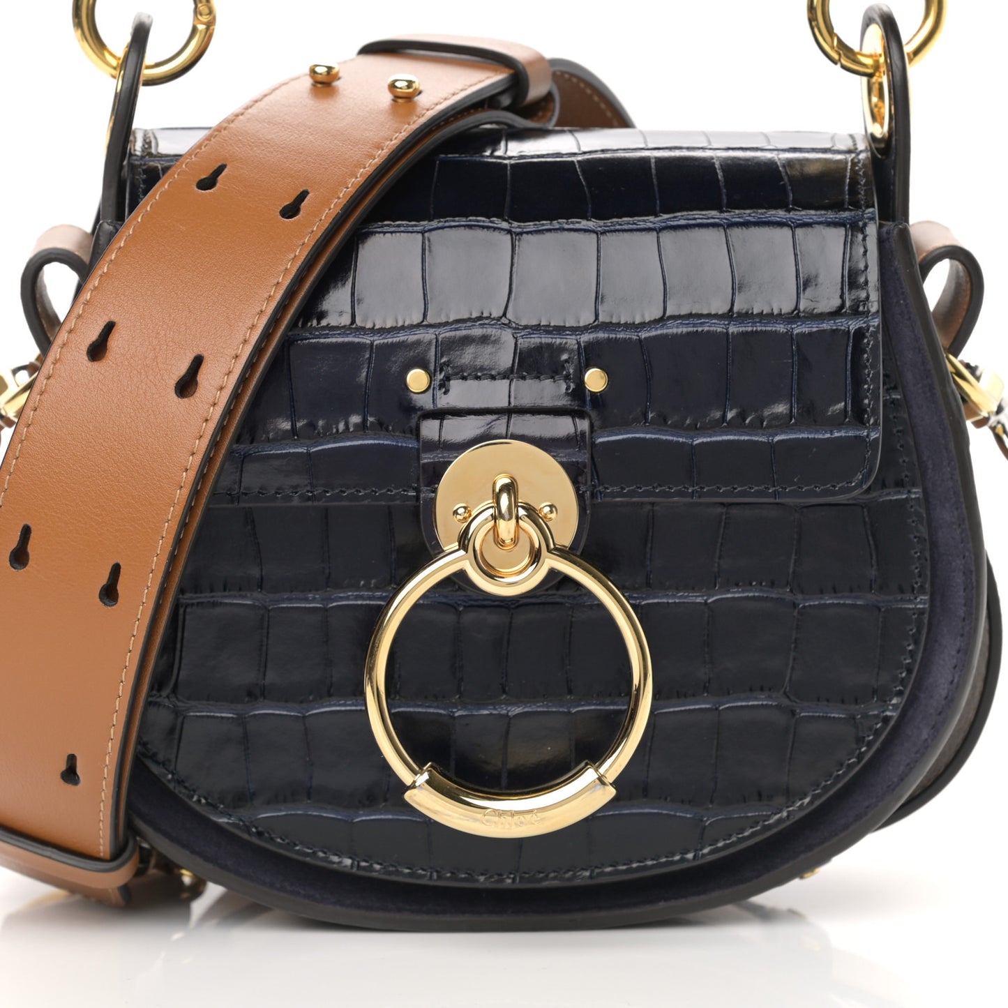 Calfskin Crocodile Embossed Small Tess Bag Full Blue
