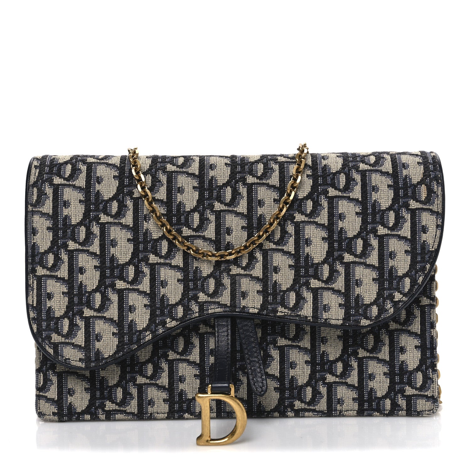 Christian Dior Oblique Saddle Chain Pouch Blue 1 of 9