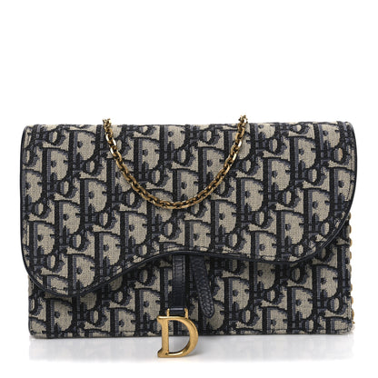 Christian Dior Oblique Saddle Chain Pouch Blue 1 of 9
