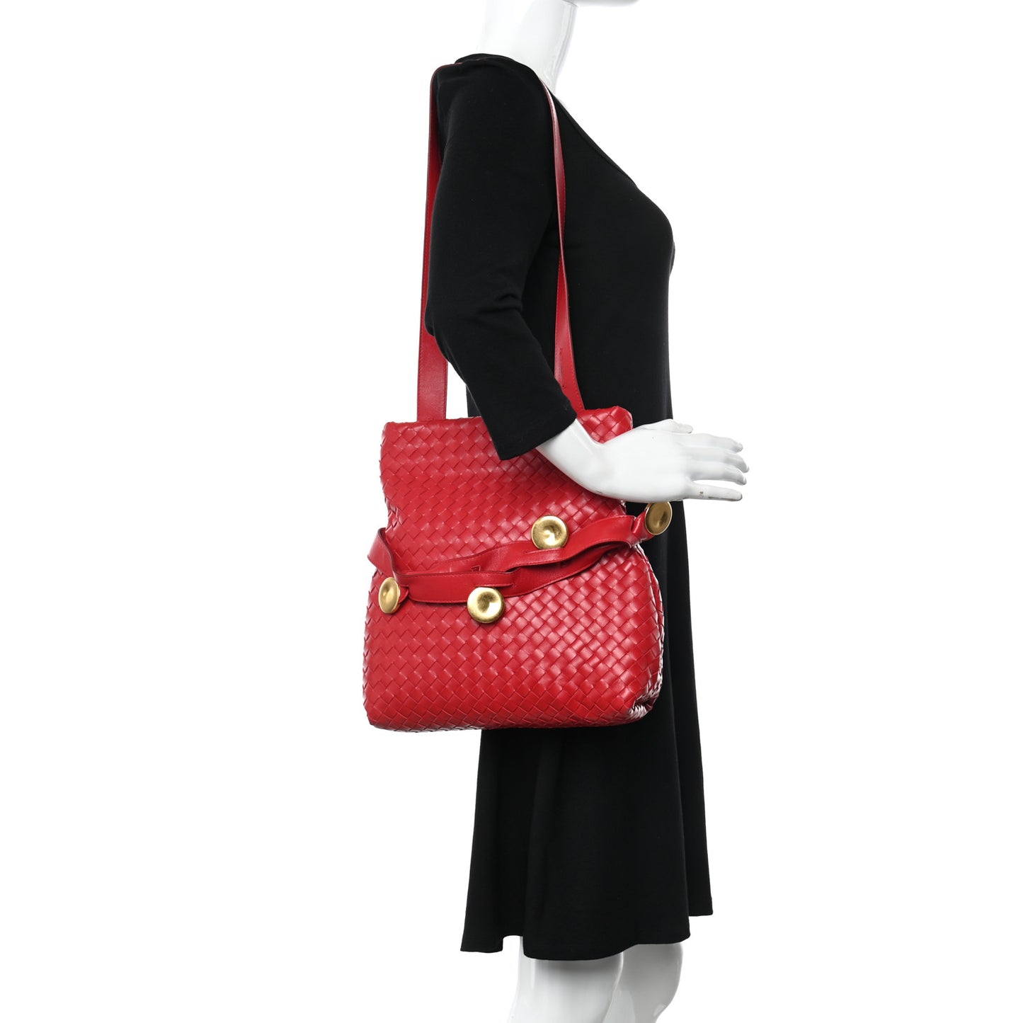 Nappa Intrecciato Small Fold Flap Shoulder Bag Red