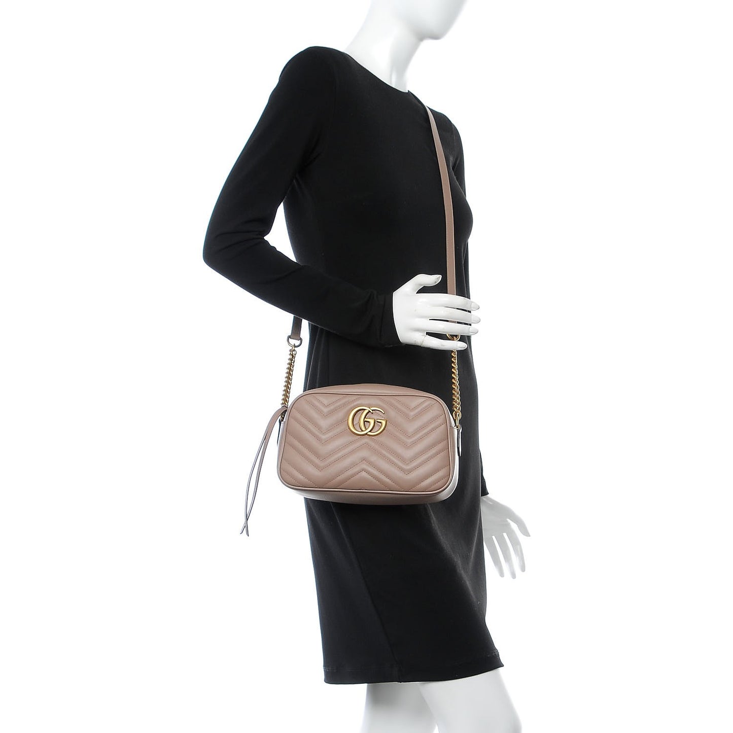 Calfskin Matelasse Small GG Marmont Chain Shoulder Bag Porcelain Rose
