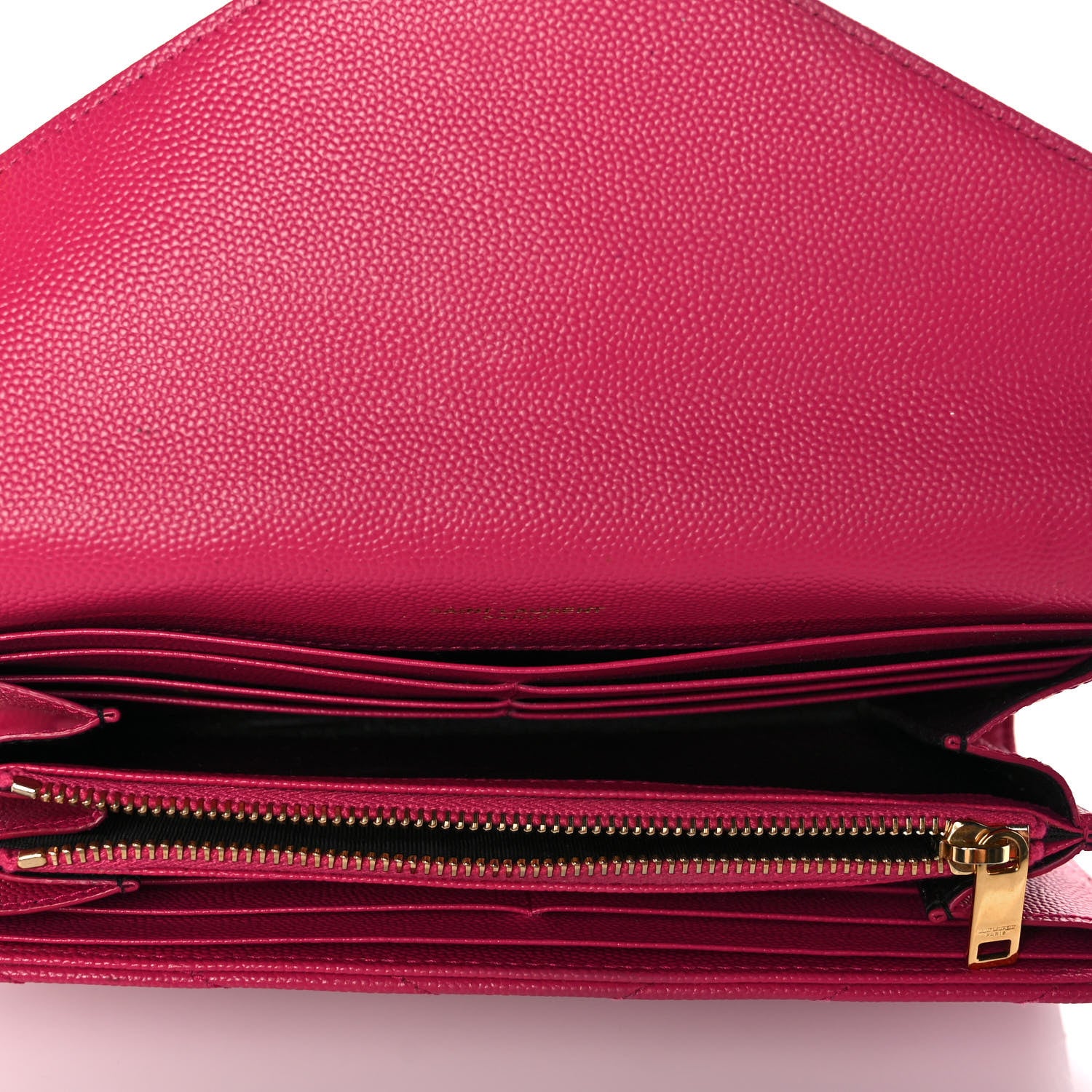 Saint Laurent Grain De Poudre Matelasse Chevron Monogram Flap Wallet Fuxia 5 of 13