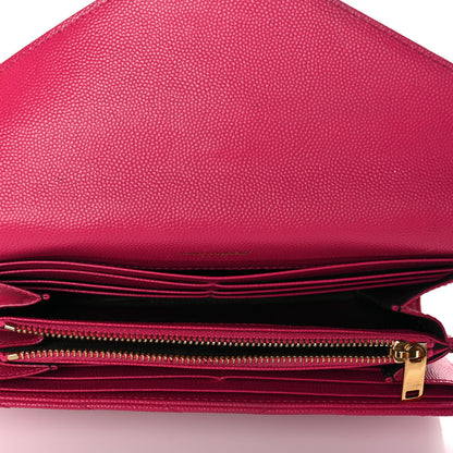 Saint Laurent Grain De Poudre Matelasse Chevron Monogram Flap Wallet Fuxia 5 of 13