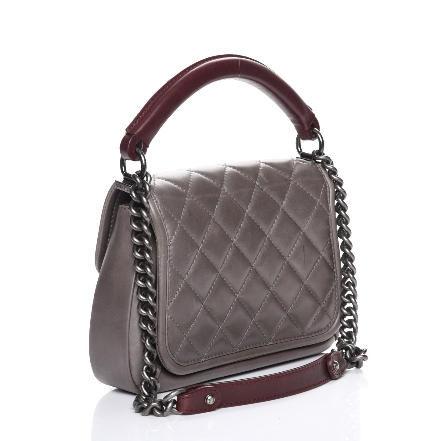 Aged Calfskin Quilted Prestige Top Handle Flap Grey