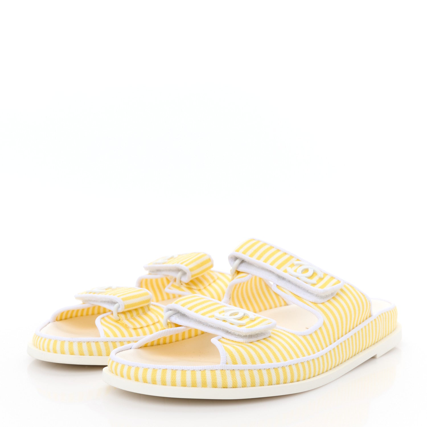 Chanel Printed Calfskin Velcro Dad Flat Mules 40 White Yellow 4 of 9