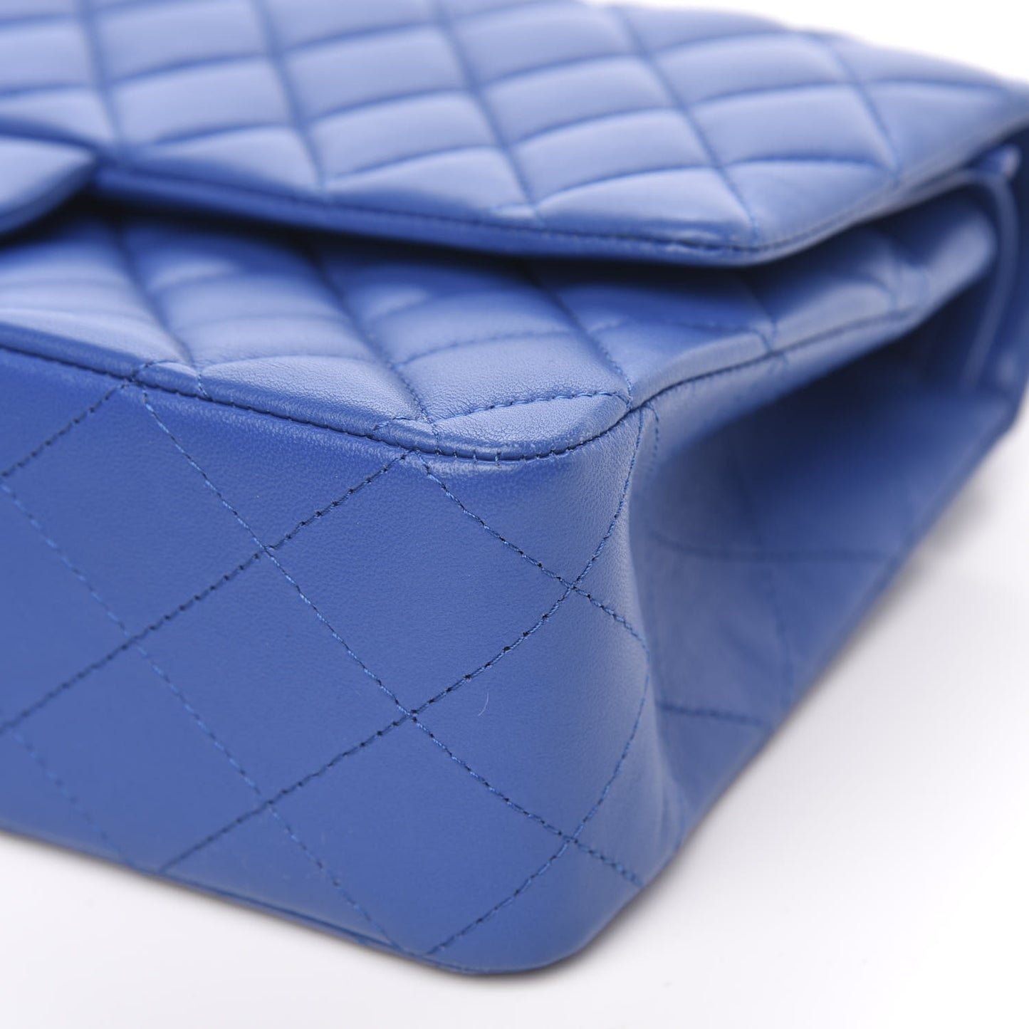 Lambskin Quilted Medium Double Flap Blue