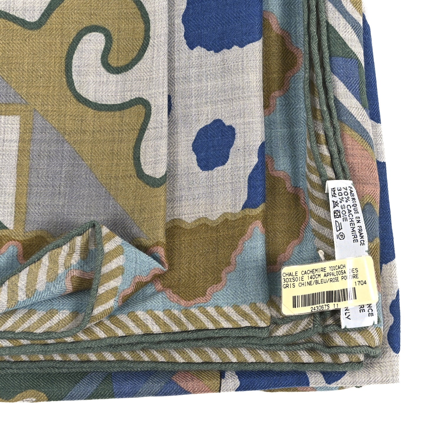 Cashmere Silk Appaloosa Des Steppes Shawl 140 Gris Chine Bleu Rose Poudre