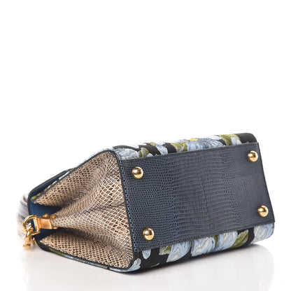 Dolce & Gabbana Flower Jacquard Water Snake Lizard Embossed Welcome Satchel Petrol 5 of 9