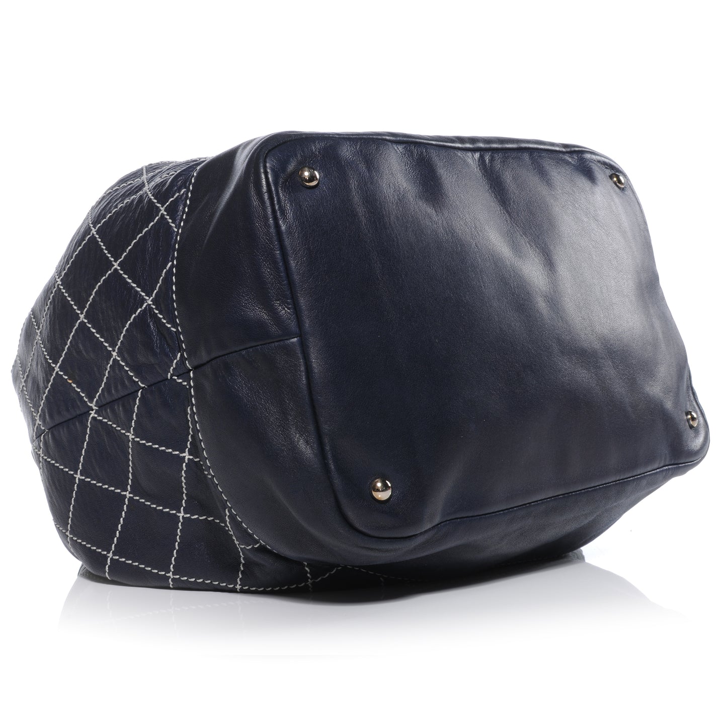 Leather Contrast Stitch Drawstring Tote Navy