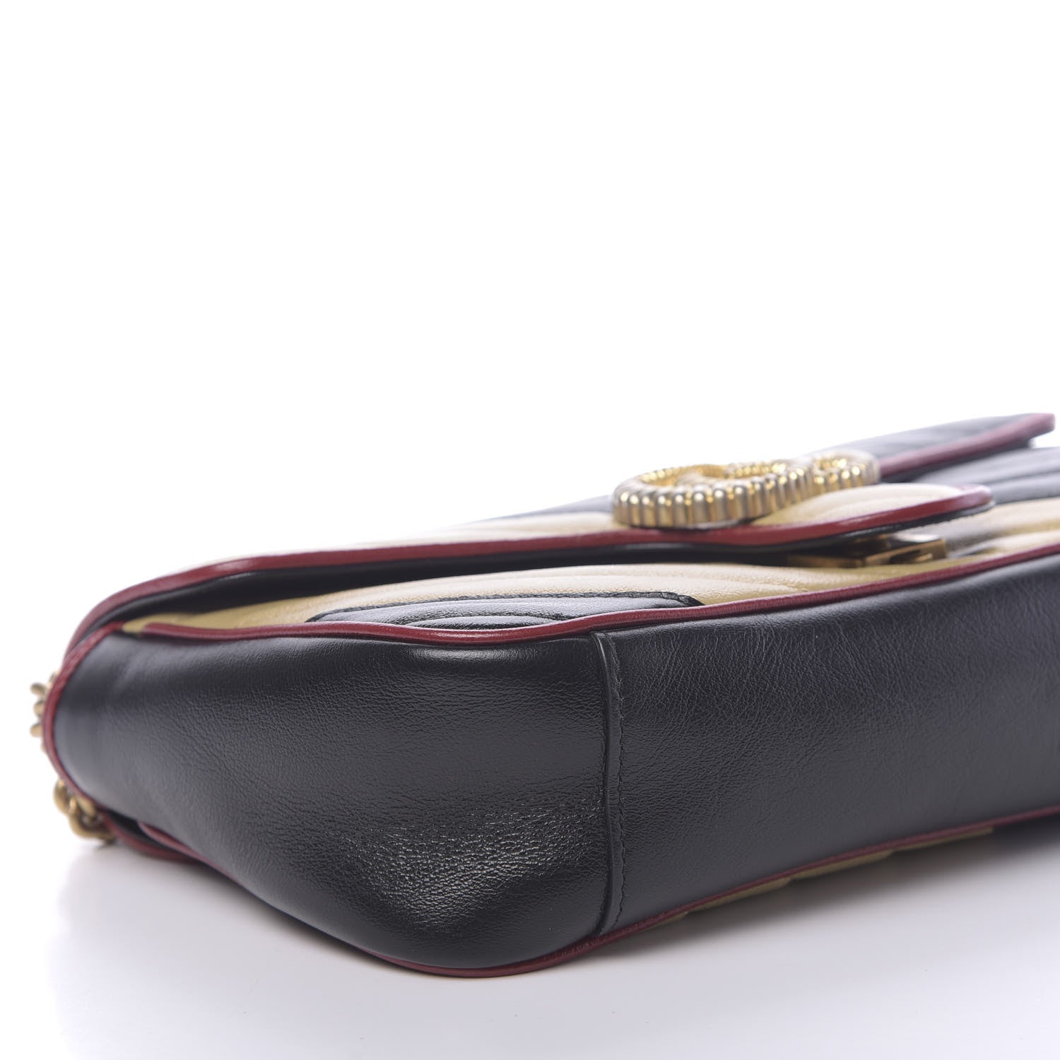 Gucci Vintage Effect Calfskin Matelasse Diagonal Striped Small Torchon GG Marmont Shoulder Bag Black Beige 8 of 11