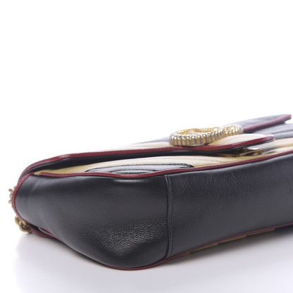 Gucci Vintage Effect Calfskin Matelasse Diagonal Striped Small Torchon GG Marmont Shoulder Bag Black Beige 8 of 11