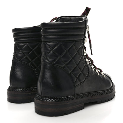 Chanel Lambskin Quilted Lace Up Boots 37.5 Black 4 of 8