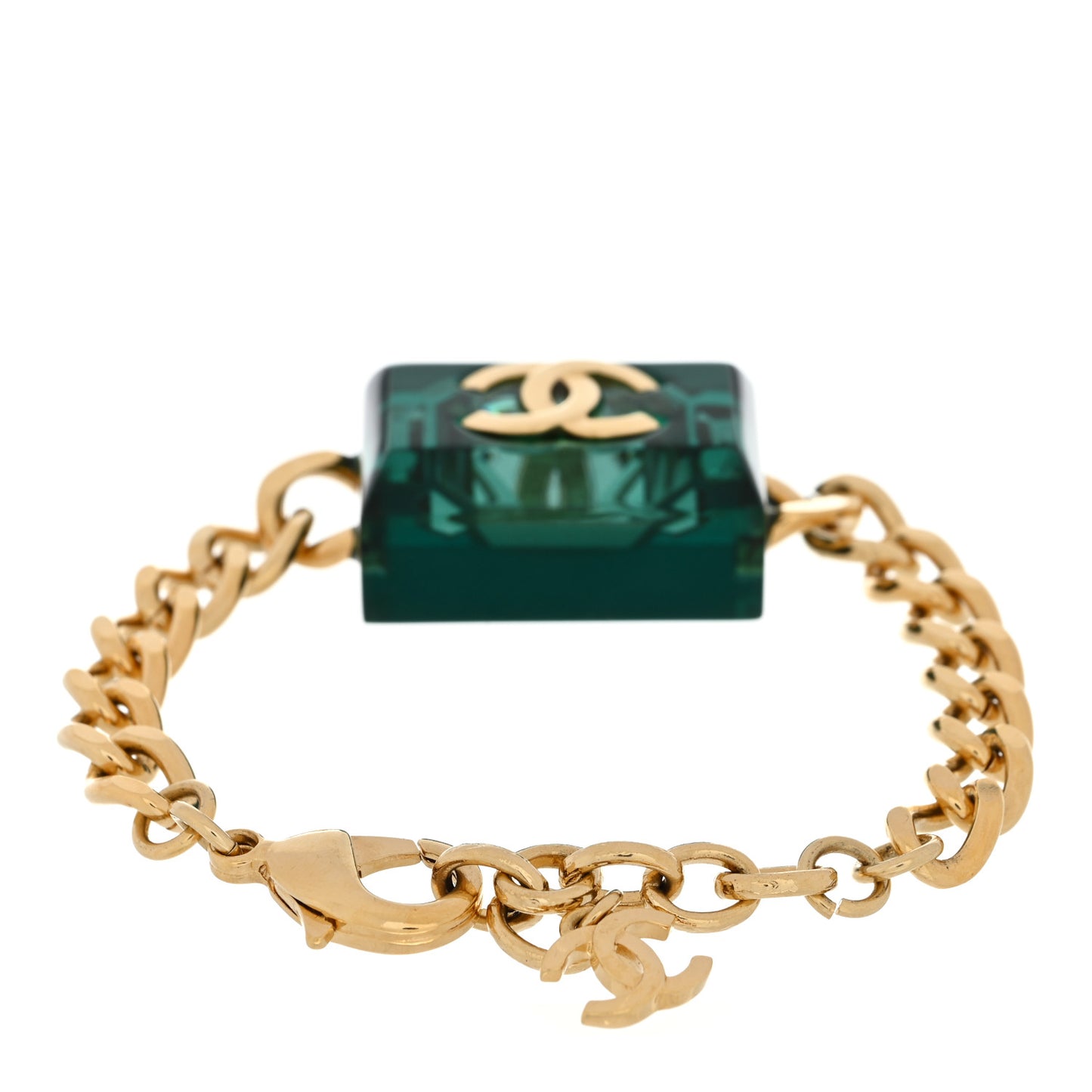 Mirror Resin CC Chain Link Bracelet Green Gold