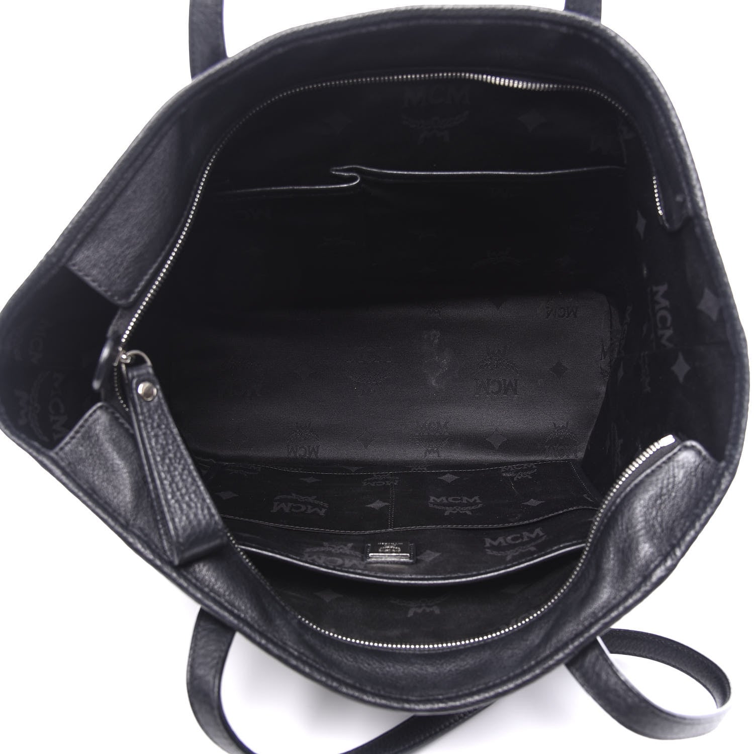 MCM Visetos Medium Anya Zip Top Shopper Tote Black 4 of 9
