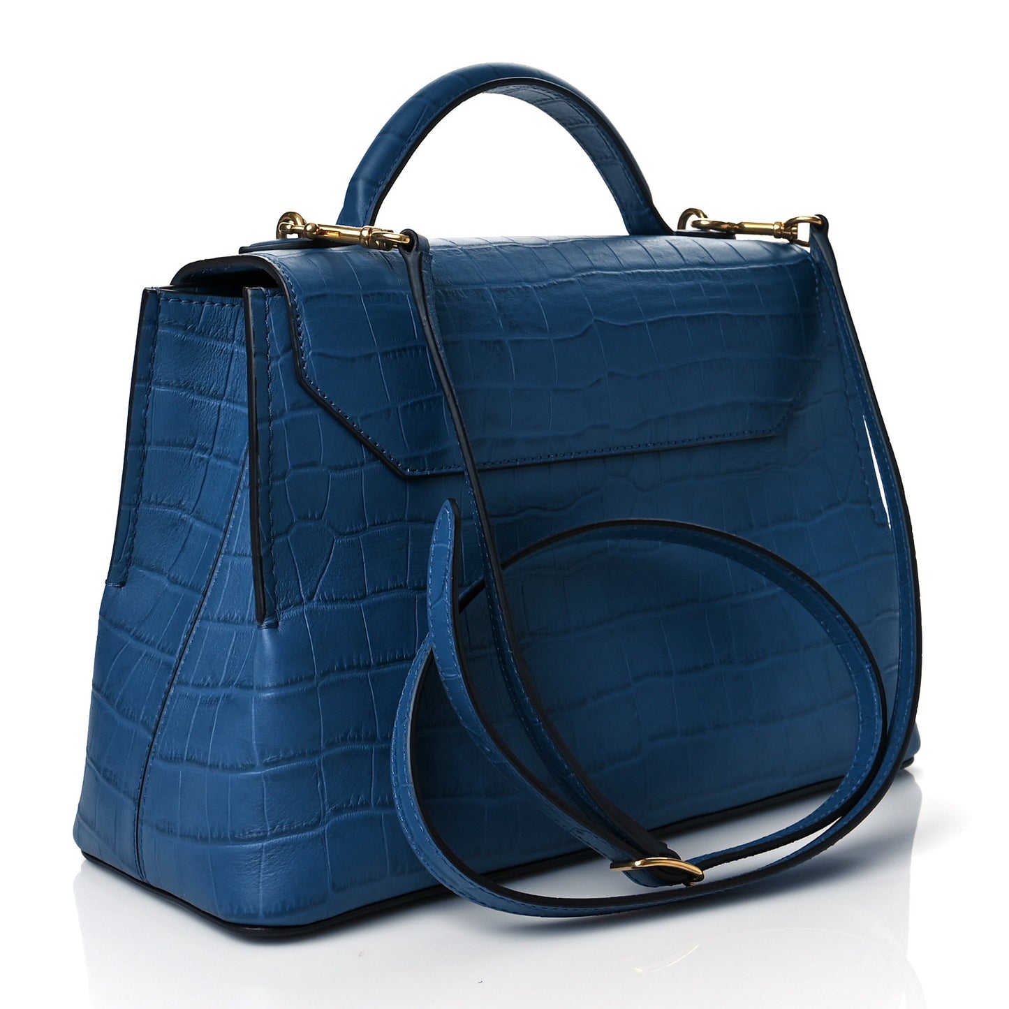 Shiny Croc Calfskin Embossed Micro Seaton Blue