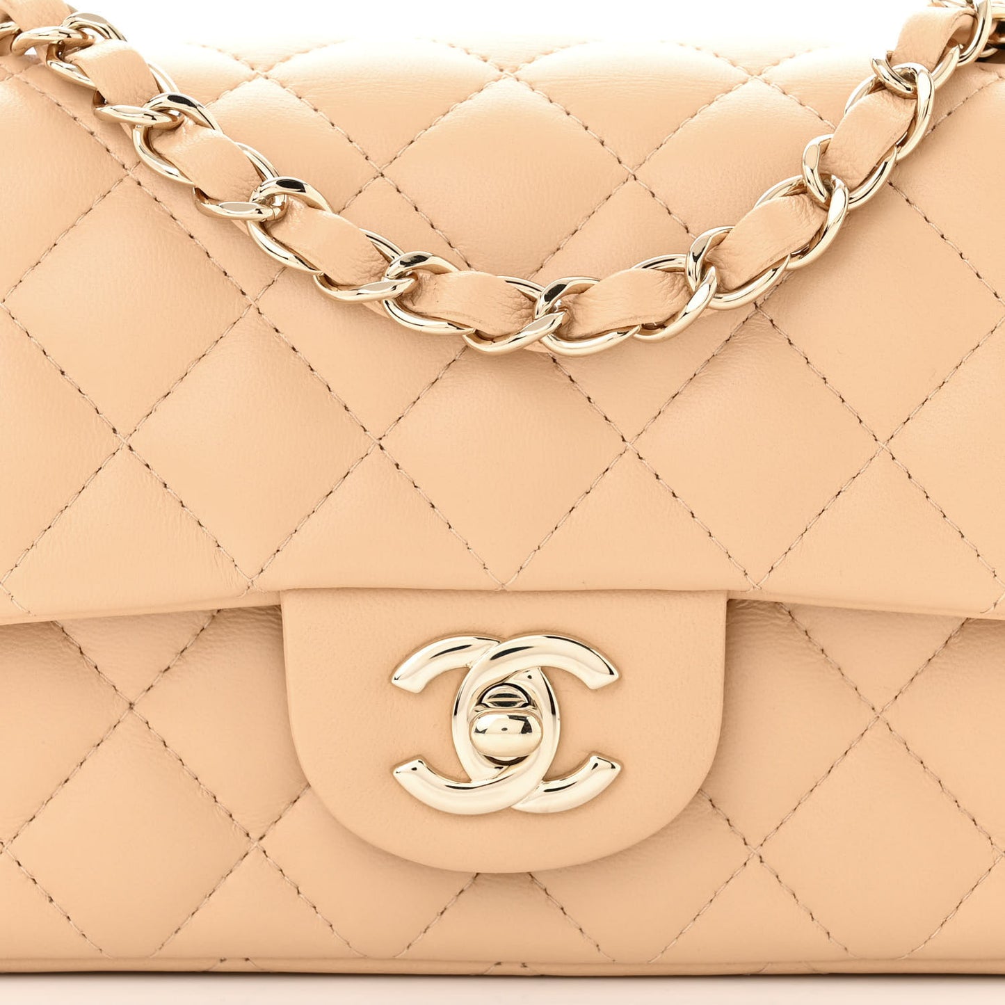Lambskin Quilted Mini Rectangular Flap Beige