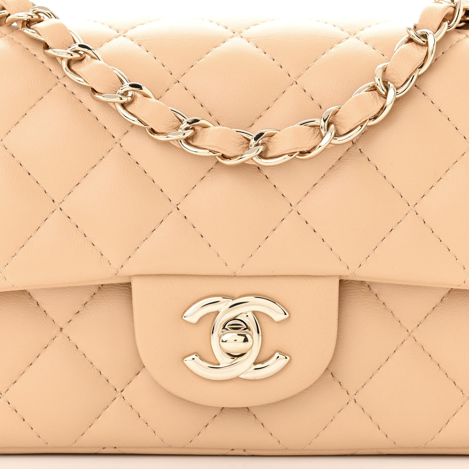 Chanel Lambskin Quilted Mini Rectangular Flap Beige 8 of 11