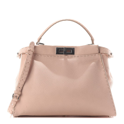 Fendi Cuoio Romano Selleria Bi-Color Medium Peekaboo Iconic Satchel Rosa Plaster Pesca 1 of 9