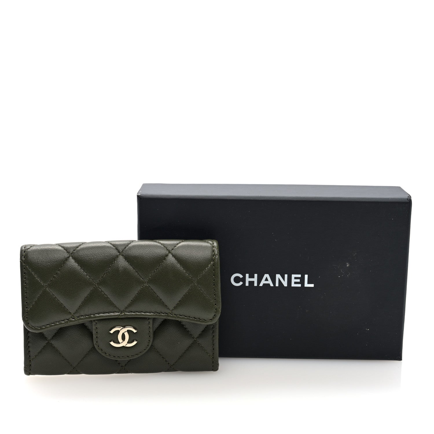Chanel Lambskin Quilted Flap Card Holder Wallet Khaki 8 of 8