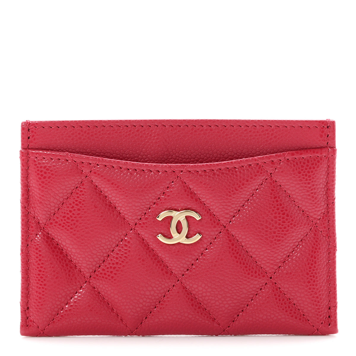 Caviar Quilted Card Holder Dark Red