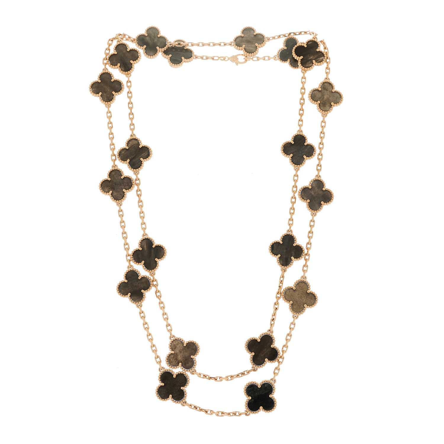 Van Cleef & Arpels 18K Rose Gold Silver Obsidian 20 Motifs Vintage Alhambra Necklace 3 of 7
