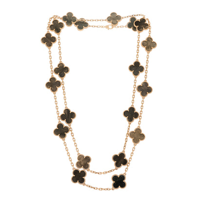 Van Cleef & Arpels 18K Rose Gold Silver Obsidian 20 Motifs Vintage Alhambra Necklace 3 of 7