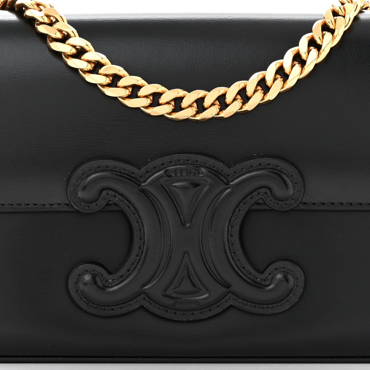 Shiny Calfskin Cuir Triomphe Chain Shoulder Bag Black