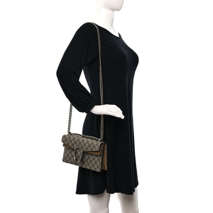 Gucci GG Supreme Monogram Suede Crystal Small Dionysus Shoulder Bag Beige Ebony Taupe 2 of 9