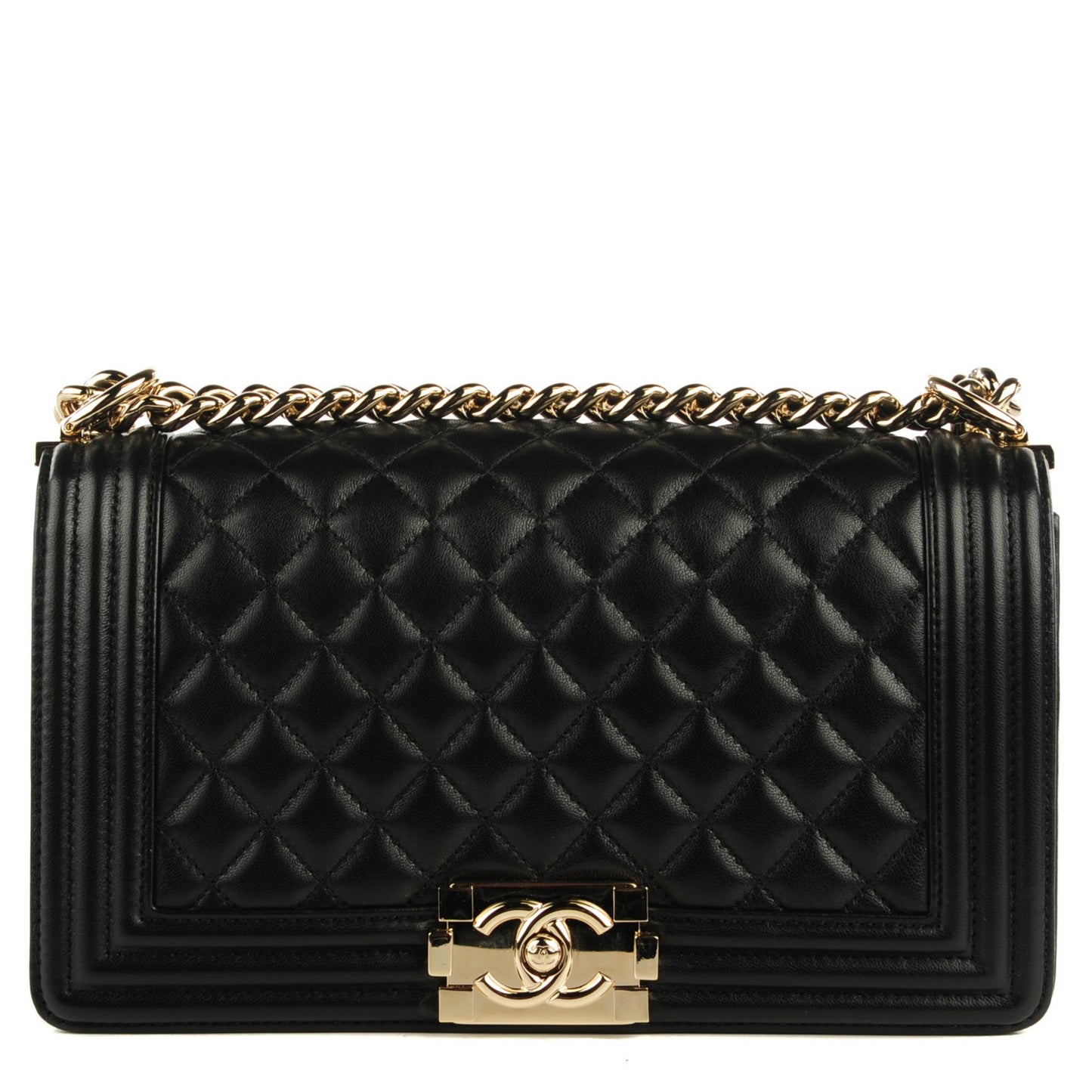 Lambskin Quilted Medium Boy Flap Black
