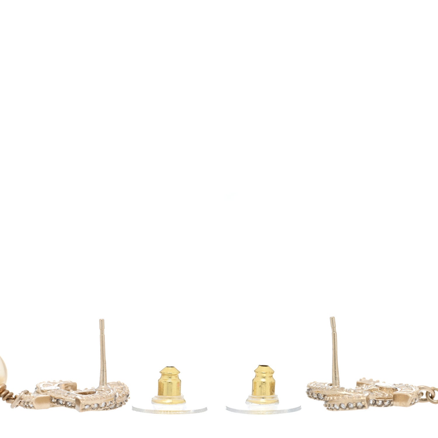 Chanel Crystal Pearl CC Drop Earrings Gold 3 of 4