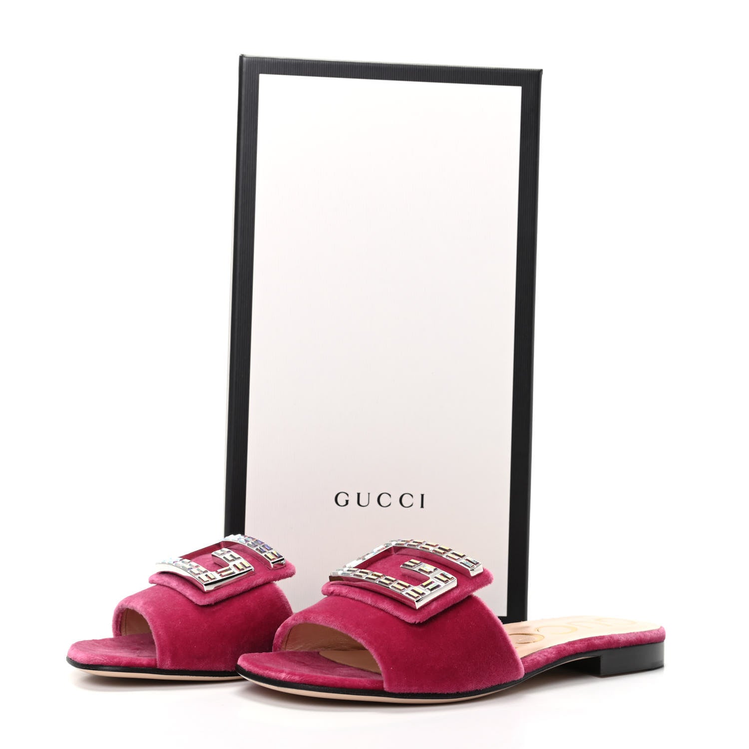 Gucci Velvet Crystal Square G Madelyn Slide Sandals 35.5 Light Raspberry Rose 8 of 8