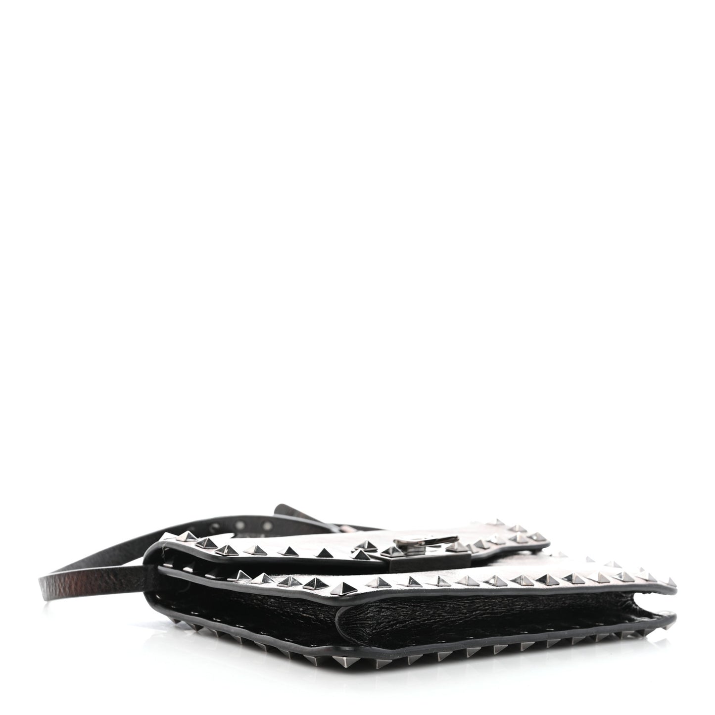 Craquele Calfskin Rockstud Shoulder Flap Bag Black