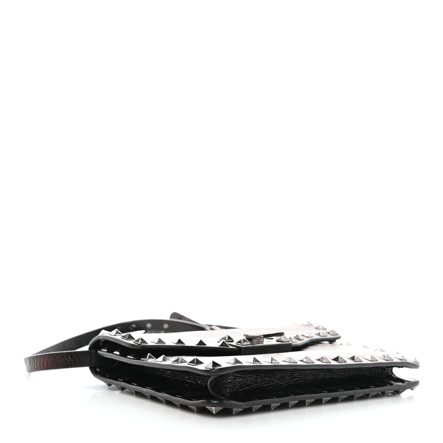 Valentino Garavani Craquele Calfskin Rockstud Shoulder Flap Bag Black 4 of 9