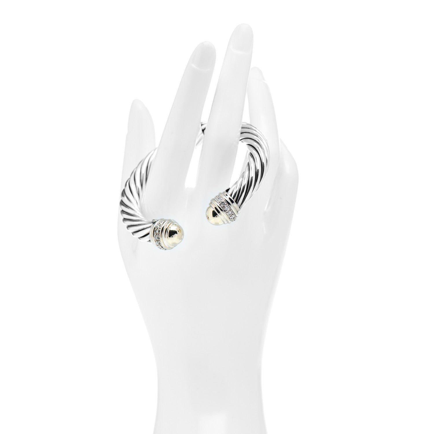 David Yurman Sterling Silver 18K Yellow Gold Diamond 10mm Cable Classics Dome Bracelet 2 of 4