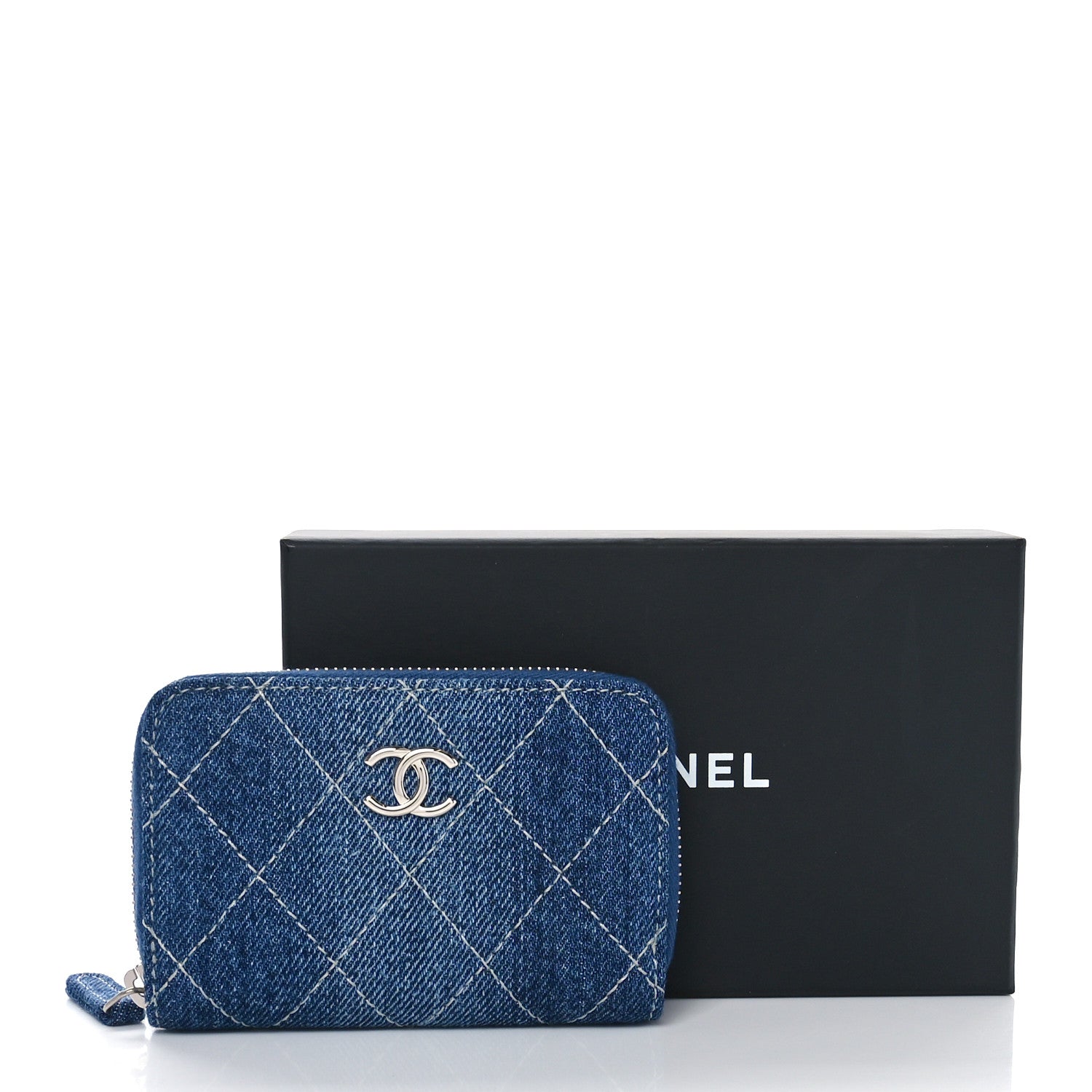Chanel Denim Quilted Zip Coin Purse Blue 11 of 11