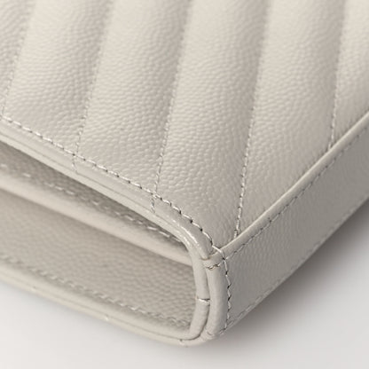 Saint Laurent Grain De Poudre Matelasse Chevron Monogram Chain Wallet Crema Soft 9 of 12