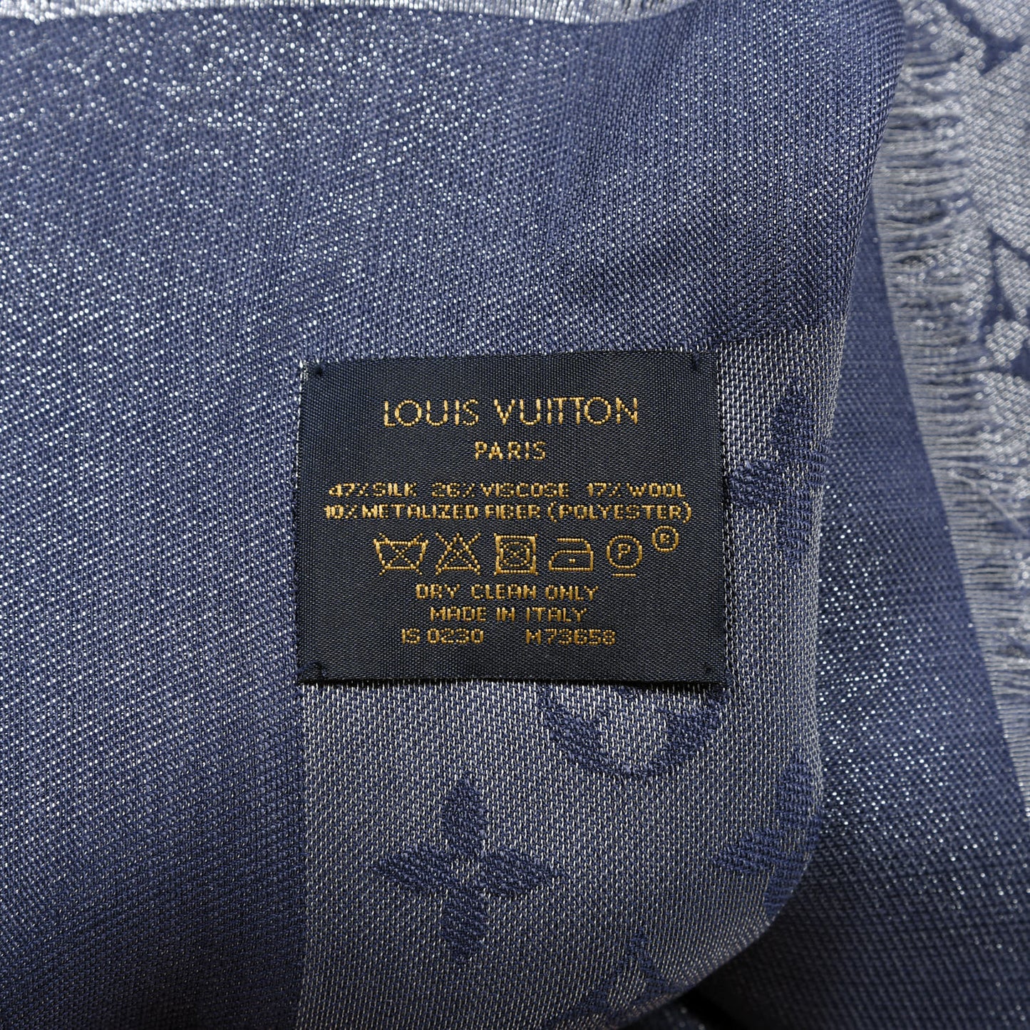 Silk Lurex Wool Monogram Shine Shawl Bleu Nuit