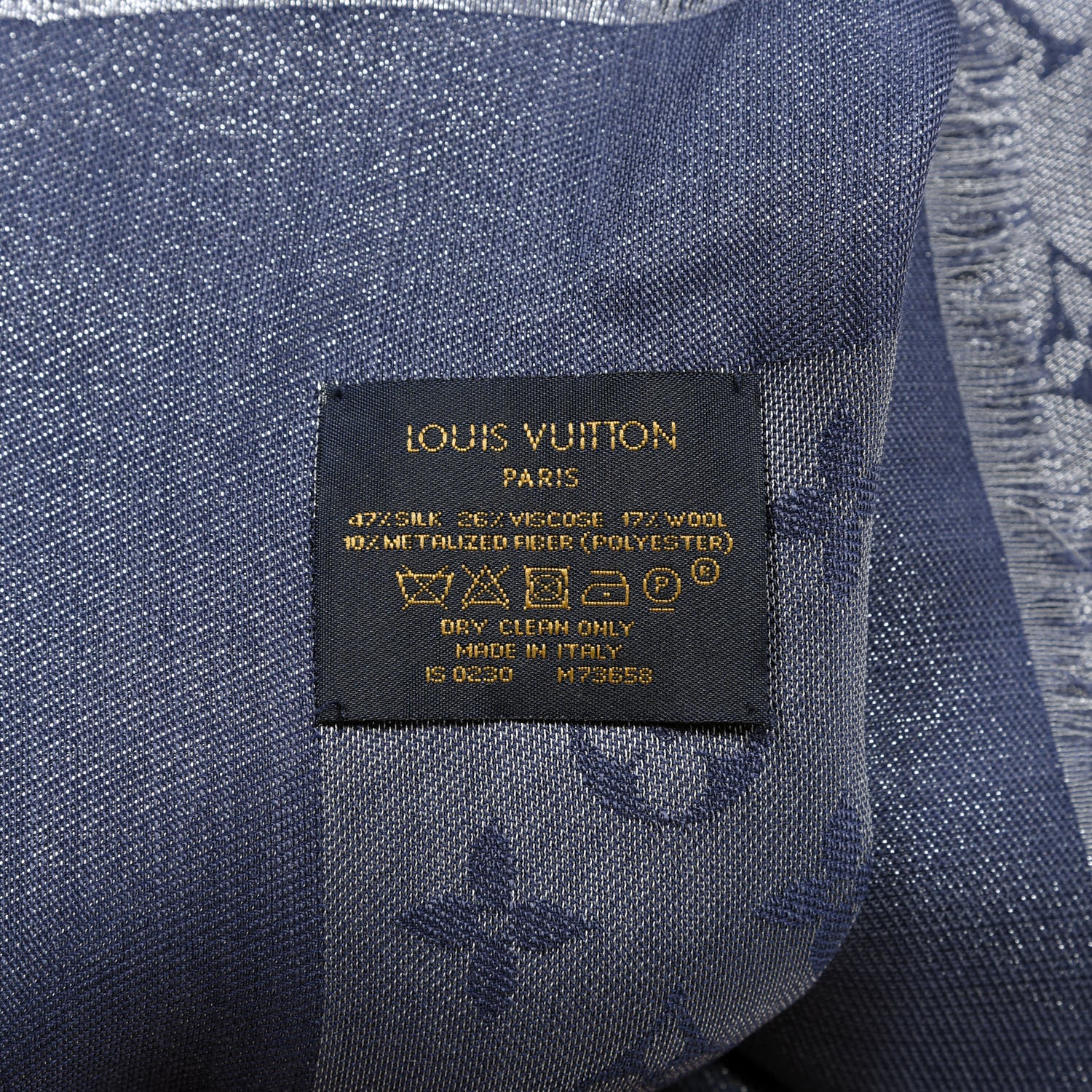 Louis Vuitton Silk Lurex Wool Monogram Shine Shawl Bleu Nuit 3 of 3