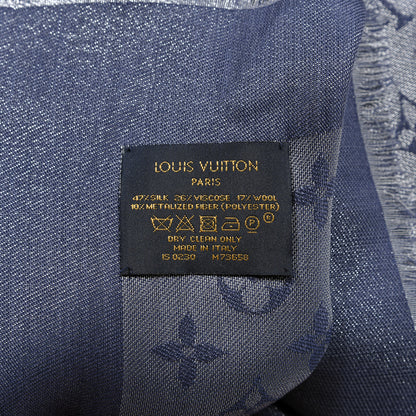 Louis Vuitton Silk Lurex Wool Monogram Shine Shawl Bleu Nuit 3 of 3