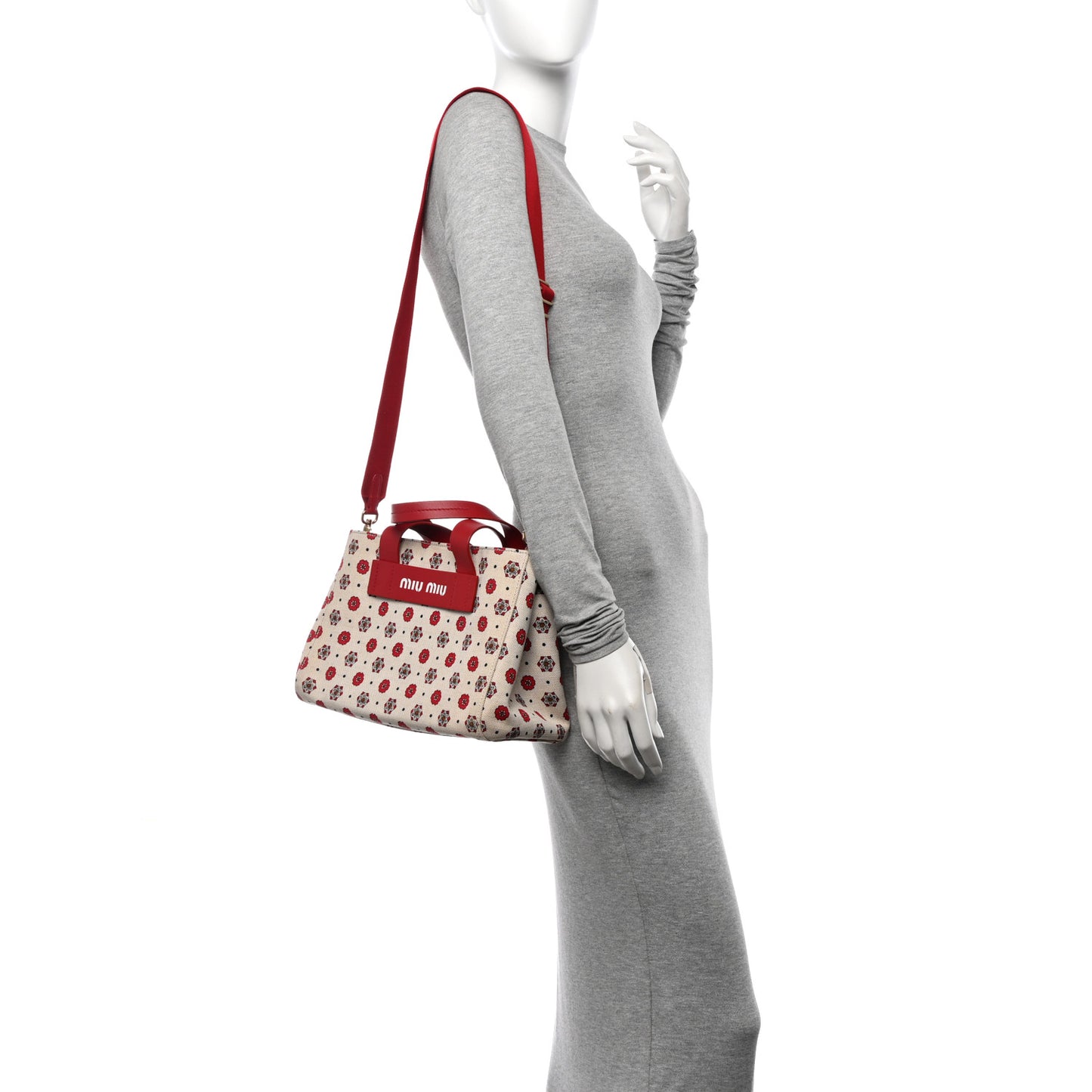 Jacquard Flower Print Tote Red Multicolor