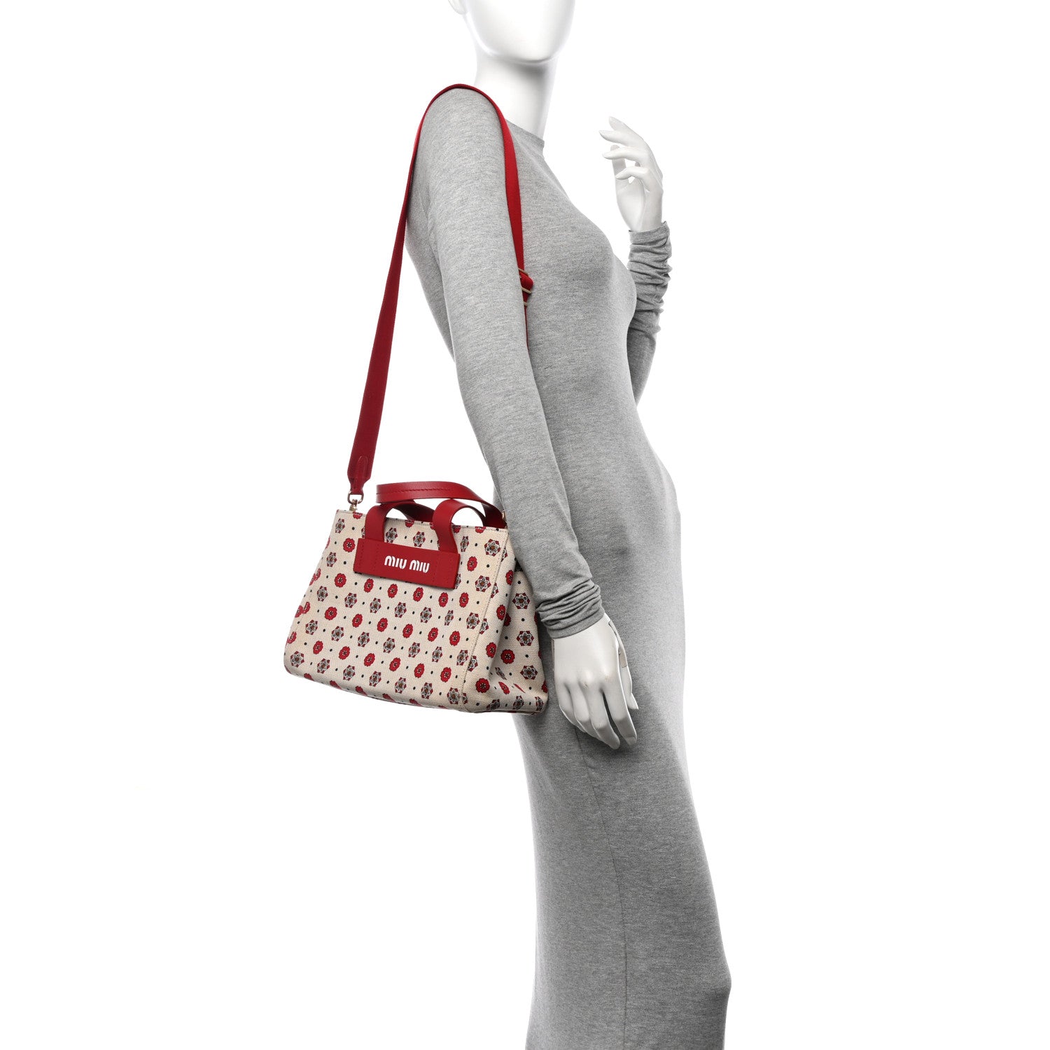 Miu Miu Jacquard Flower Print Tote Red Multicolor 2 of 10