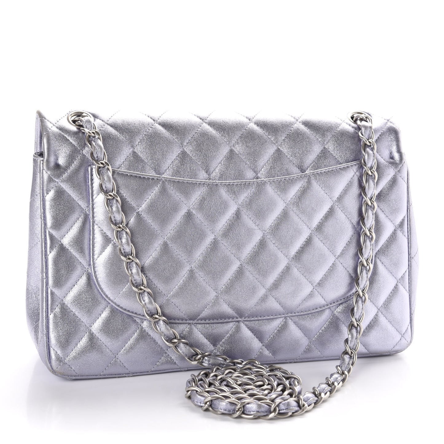 Iridescent Lambskin Jumbo Double Flap Light Grey