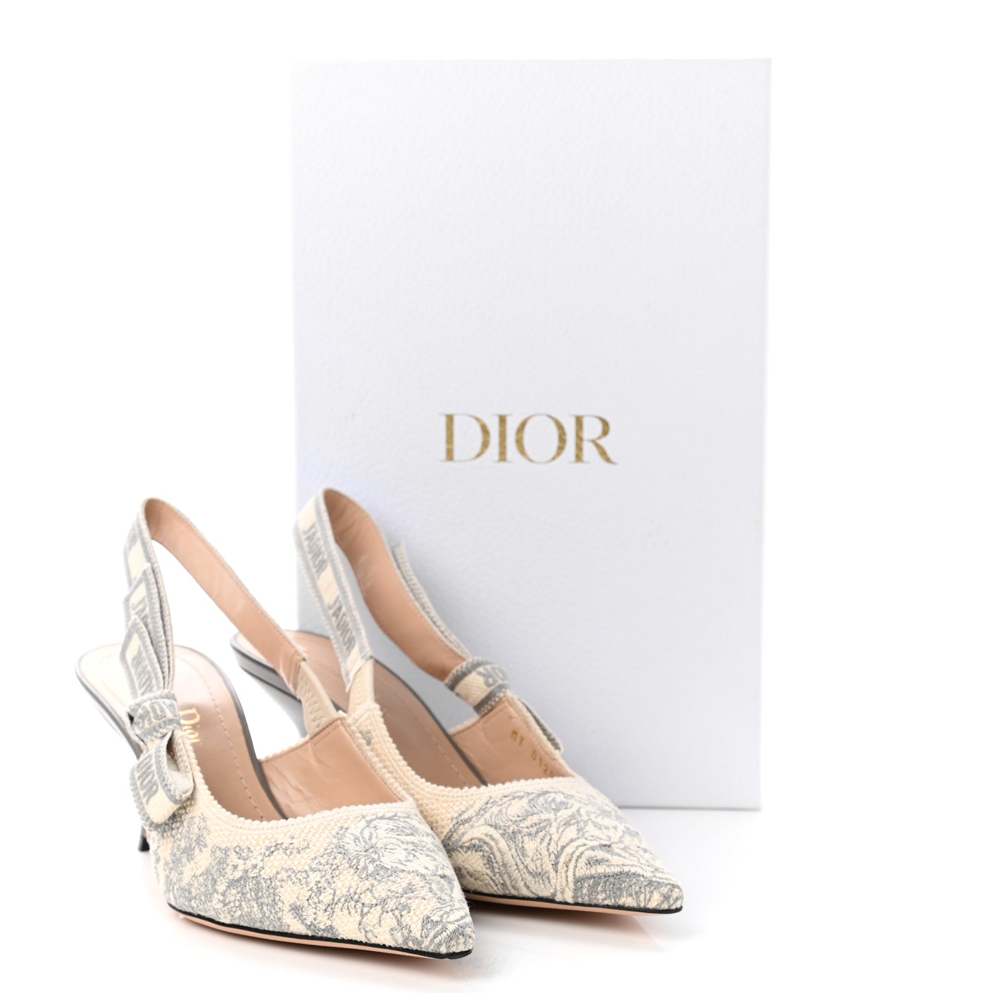 Cotton Ribbon Toile De Jouy J'Adior Slingback 65mm Pumps 37.5 Grey Stone