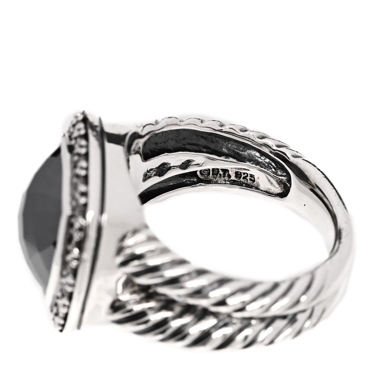 David Yurman Sterling Silver Diamond Hematine 11mm Albion Ring 54 6.75 4 of 4